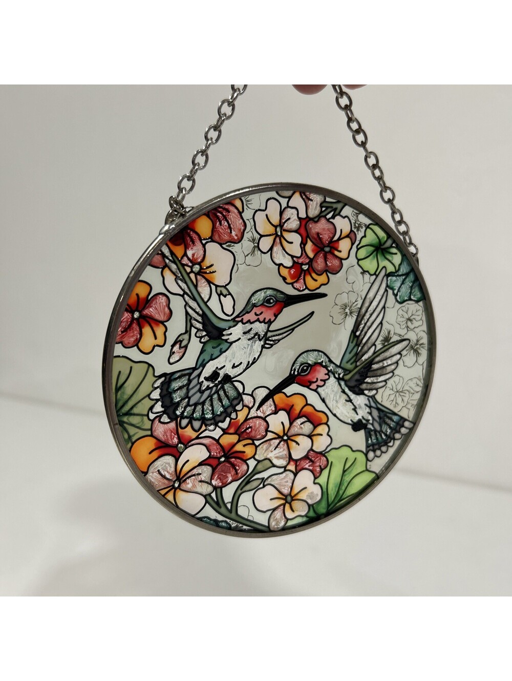 Amia Hand Painted Stained Glass Hummingbird Sun Catcher 4 1/2"